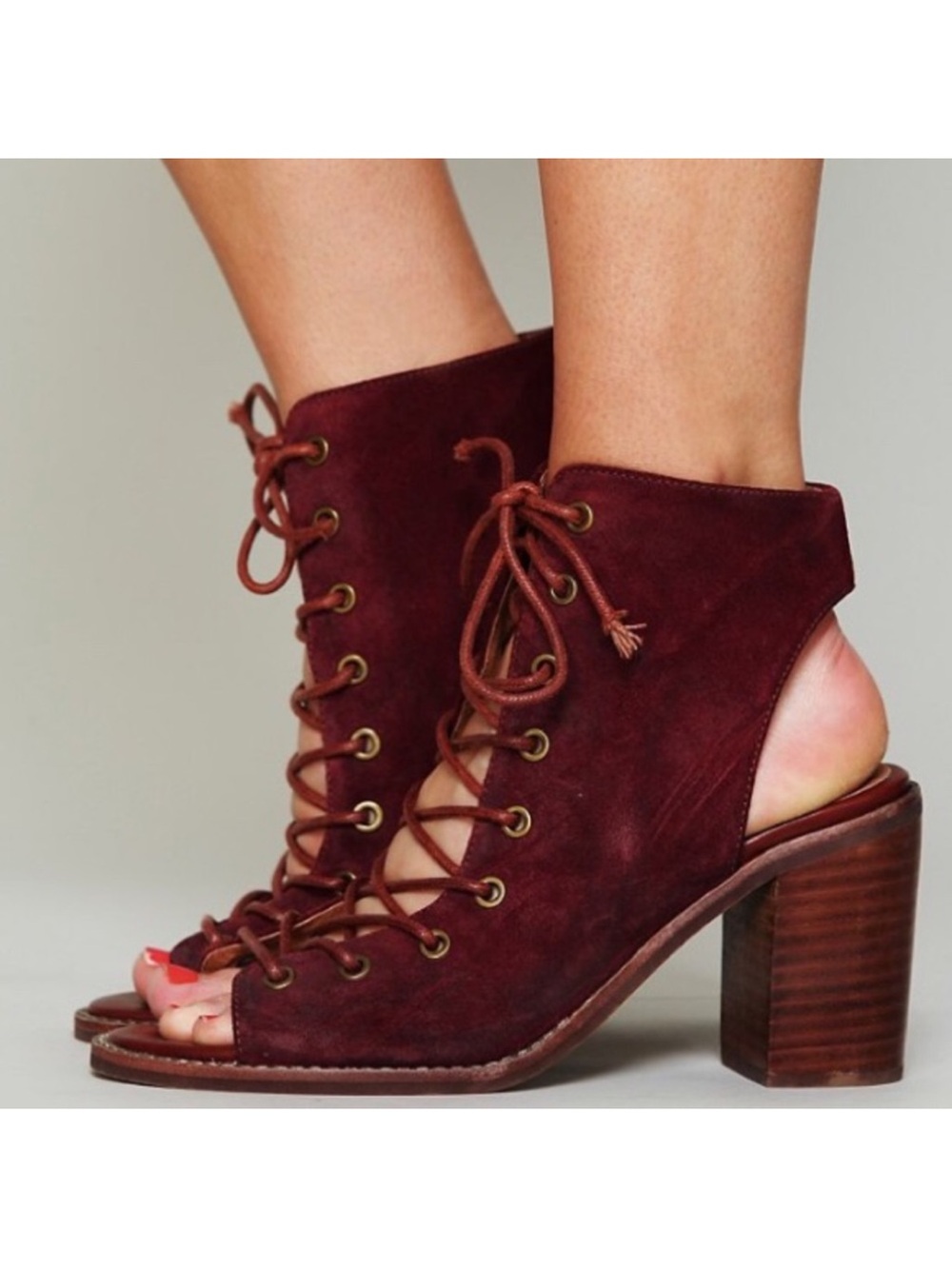 Free People x Jeffrey Campbell Burgundy Lace-Up Heels Size 9.5